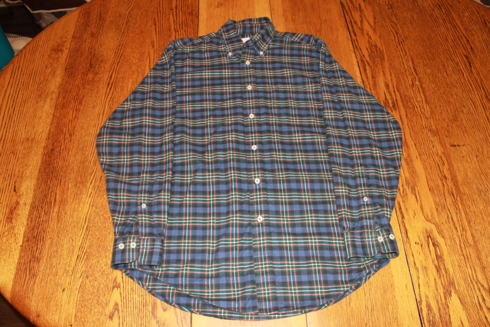 Brooks Brothers Shirt Mens Medium Blue Green Plaid Flannel Button Down Casual